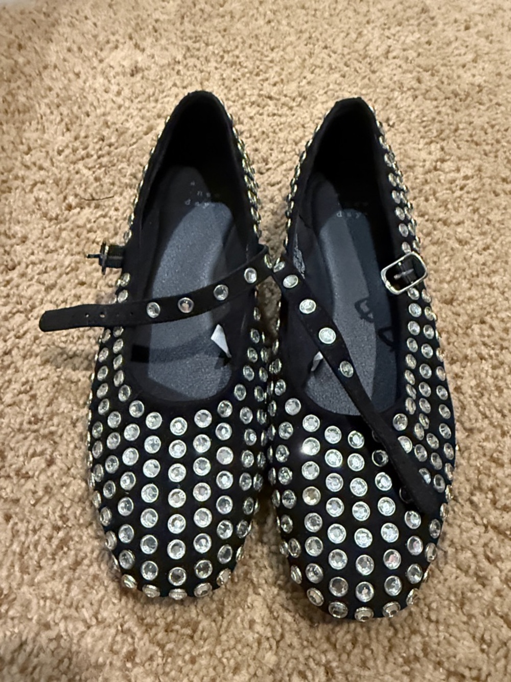 a new day Black Crystal-Studded Mary Jane Flats women’s 7.5